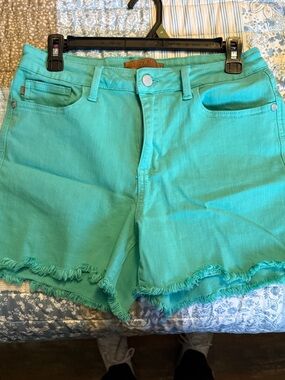 Judy Blue Mint Frayed Teal Denim Shorts